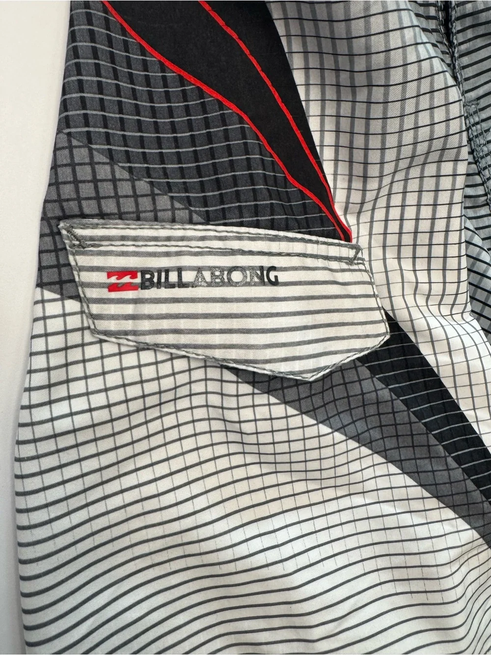 NEW Billabong Gray Grid Kids Swim Trunks with Black & Red Trim Size S or 23’